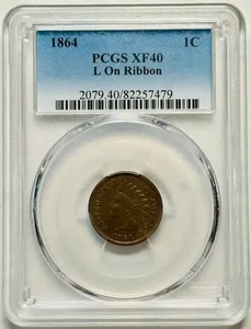 1864 P Small Cents Indian Head Penny PCGS XF-40 BN L on Ribbon - Picture 1 of 2