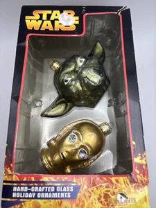 Kurt Adler Star Wars 2 Piece Holiday Ornament Set Glass 2006 YODA C-3PO - Picture 1 of 8