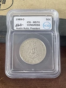 Medio dólar 1989-D CONGRESO 50c ICG MS 70 - hoja gris valor minorista = $1,950 - Imagen 1 de 4