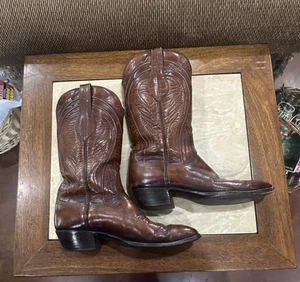 1980er Lucchese Herren Sevilla San Antonio Cowboystiefel reiches Mahagonibraun Größe 9D - Bild 1 von 9