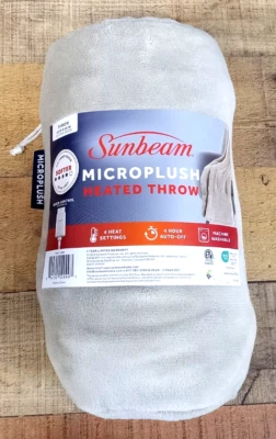 AS IS NO PLUG INCLUDED Sunbeam Throw Microplush Electric Heated Blanket 50”x60” - Image 1 of 3