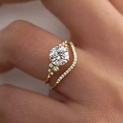 Conjunto de anel de casamento de ouro amarelo 14K FN 2,25 ct corte redondo criado em laboratório diamante - Imagem 1 de 4