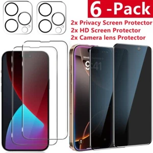 6 Pack For iPhone 16 Pro Max 15 14 13 12 11 Privacy Screen Protector Lens Protor - Picture 1 of 9