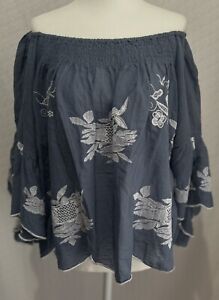 Ruby Yaya 100% Cotton Embroidered Off The Shoulder Blouse Top Boho Festival Sz S