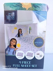Disney Wish 4 Piece Full Sheet Set Fitted Sheet Flat Sheet 2 Pillow Cases Micro - Picture 1 of 6