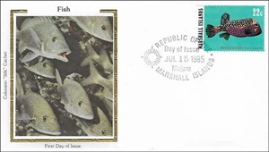 White Spotted Boxfish Ostracion Meleagris Marshall Island Colorano Silk FDC 1985 - Picture 1 of 1