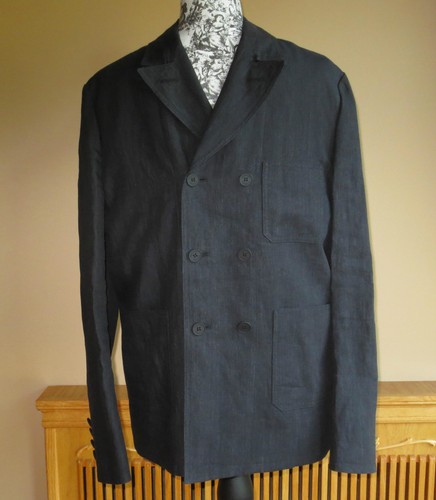 Giacca sportiva blazer BURBERRY PRORSUM blu navy doppio seno lino US 36 EU 46