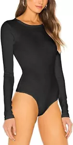 Women's Basic Round Neck Slimming Long Sleeve Thong Shapewear Bodysuit Leotard M - Picture 1 of 6