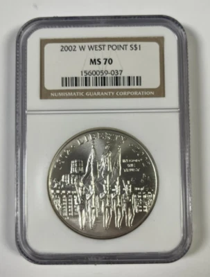 2002 W West Point Silver Dollar Commemorative Coin NGC MS 70 - Image 1 of 2