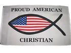 3 x 5 œillets bannière 3 x 5 poissons chrétiens américains fiers Jésus drapeau premium 3 x 5 pouces