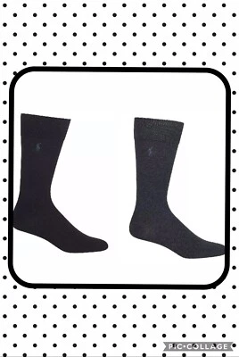 NWT Polo Ralph Lauren 8112 Knit Cotton Crew Socks Charcoal Gray & Black Lot of 2 - Image 1 of 4