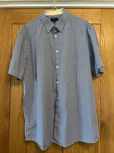 TAYLOR & WRIGHT SHORT SLEEVED BLUE CHECK COTTON SHIRT, 17" COLLAR - Picture 1 of 4