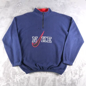 Vintage 90s Nike Fleece Sweatshirt XL Blue Bootleg Embroidered Swoosh 1/4 Zip - Picture 1 of 15