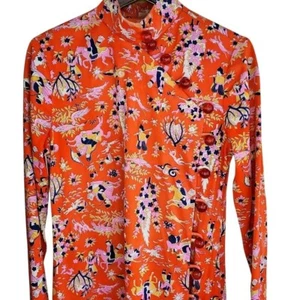 Vintage 70s Asian Inspired Maxi Dress Sz 7 | Bold Orange Novelty Print Boho Mod - Picture 1 of 6