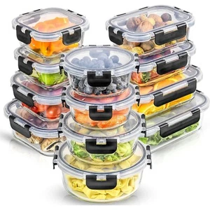 24pc Borosilicate Glass Storage Containers with Lids. 12 Airtight, Freezer Food - Picture 1 of 8
