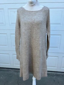 Women's Max studio sweater dress crew neck long sleeves Tan L NWT - Picture 1 of 4