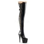 Pleaser ADORE-3050 Platform over the Knee Boots Black Patent Table Dance Pole