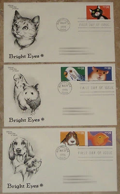 3 US First Day Covers - August 20, 1998 - Bright Eyes - five 32¢ stamps – Cats - Image 1 of 4