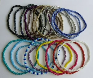 OPAQUE/METALLIC SEED BEAD STRETCHY/STRETCH ANKLET ANKLE BRACELET 9.5" 39 COLOURS - Picture 1 of 41