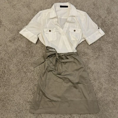 Vestido envolvente The Limited para mujer 14 blanco marrón claro bolsillos militar atado Foto 1 de 4