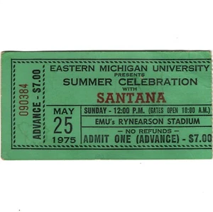 SANTANA & LYNYRD SKYNYRD Concert Ticket Stub YPSILANTI MICHIGAN 5/25/75 EMU Rare - Picture 1 of 2