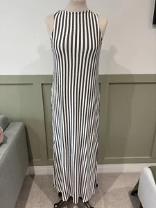 Mango Black & White Stripe Maxi Dress Small Sleeveless Racer Cross Back UK 8 - Picture 1 of 8