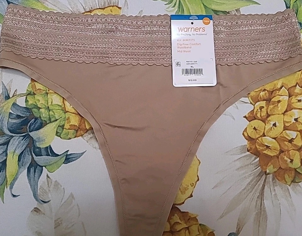 WARNER'S Sz 2XL RX101J Mid Waist No Pinch No Problems Waistband Lace Thong