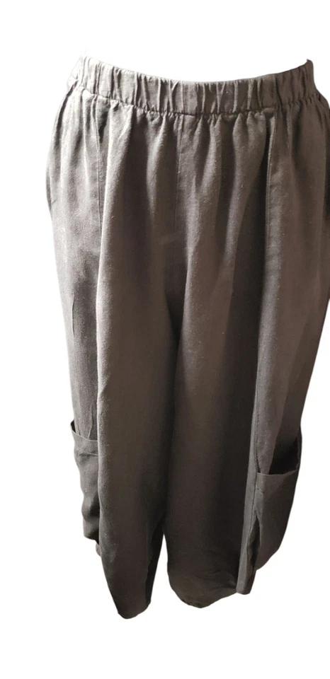 Pantalones harén Match Point 100 % lino, negros, talla mediana Foto 1 de 4