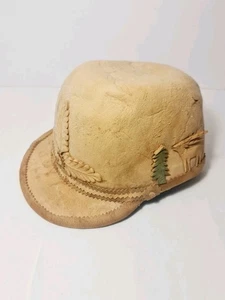 Vintage Amadou Romanian Artisan Made Brown Mushroom Leather Ball Hat/Cap 1960s - Picture 1 of 18