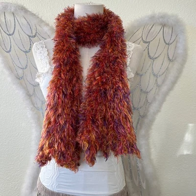 Boho мохнатые ресницы Y2K шарф красный оранжевый цветной Funky пушистый уютный инди гранж - Изображение 1 из 4