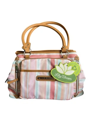 Nuevo con etiquetas Bolso de Mano Maggie de Tela Reciclada Lily Bloom Rayas Pasteles Multi Bolsillo Foto 1 de 4
