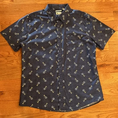 Camisa Haggar Island Ease Manga Corta Elastizada Para Hombre XL Tropical Botón Azul  Foto 1 de 4