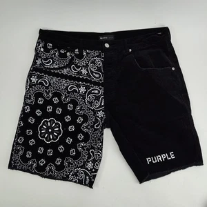 PURPLE BRAND P020 Corduroy Bandana Print Shorts Black Floral Pattern Size 38 - Picture 1 of 24