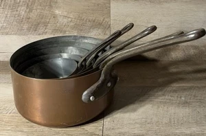 Vintage French Copper Pan Set of 5 Made in France Cast Iron Handles - Picture 1 of 19