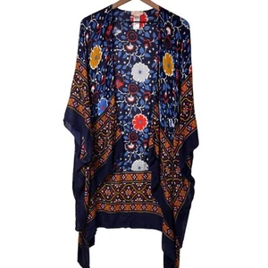 FREE PEOPLE URBAN OUTFITTERS ESSENTIAL KIMONO BOHO FLORAL BLUE COMBO ONE SIZE - Picture 1 of 10