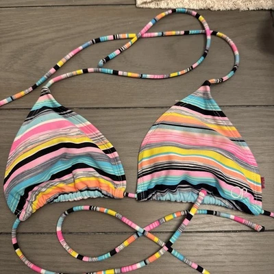 Top de bikini triangular OP Ocean Pacific Y2K a rayas mediano 7-9 Foto 1 de 4