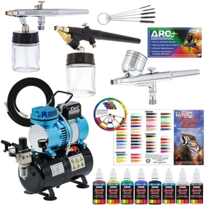 3 Master Airbrush Pro Air Compressor Kit, 6 Primary Colors Acrylic Paint Set - Picture 1 of 5