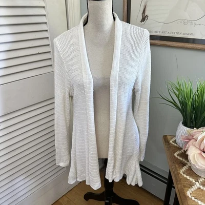 Женский свитер CHAUS XL белый текстурированный ребристый вязаный с открытым расклешенным подолом повседневный слой - Изображение 1 из 4