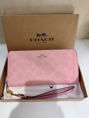 NEW  Coach Long Zip Around Wallet In Signature Canvas CW778 Powder Pink - Image 1 of 4