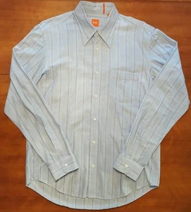 HUGO BOSS MEN'S DRESS SHIRT LIGHT BLUE STRIPED BUTTON DOWN M MEDIUM EUC - Picture 1 of 4