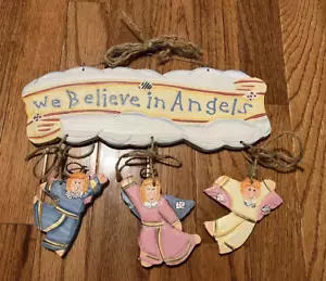 * Wooden Holiday Religious Decorative Sign We Believe in Angels Hanging 1995 ABC - Picture 1 of 6