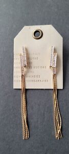 NWT $44 ANTHROPOLOGIE GOLD PLATED LONG CRYSTALS STUD DANGLES FRINGE EARRINGS 