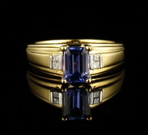 FEINER NATÜRLICHER RING SMARAGDSCHLIFF 1,17ctw TANSANIT & DIAMANT MASSIV 18K GELBGOLD - Bild 1 von 12