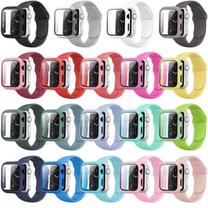 For Apple Watch Case + Strap Band iWatch 7 6 SE 5 4 3 38/40/42/44 Silicone Belts - Picture 1 of 22