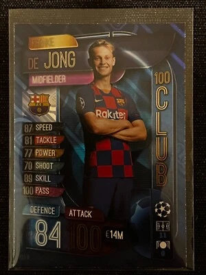 CARD TOPPS MATCH ATTAX 2019/20 FRENKIE DE JONG BARCELONE ROOKIE 100 CLUB # CLU 6 - Photo 1/2
