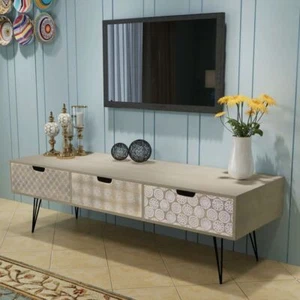 Sideboard TV Cabinet 3 Drawers Storage Elegant Entertainment Unit Stand Grey - Picture 1 of 5