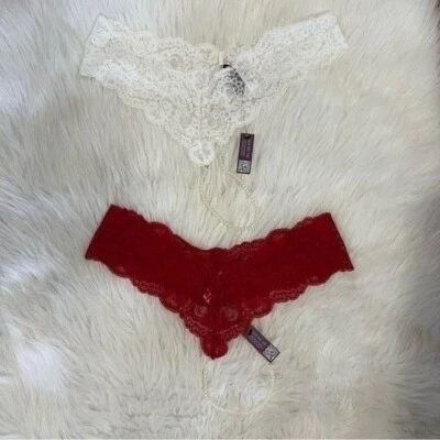 NWT Adore Me Lot of 2 (one white, one red) lace pearl thongs -- L - Image 1 of 4
