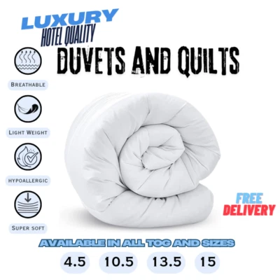 QUIRKBOXX Hotel Quality Duvet Quilt Size Single Double Super King All Tog 4.5 10.5 13.5 15