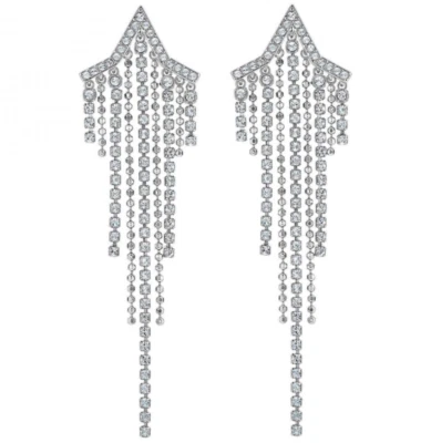  Brincos de borla perfurados Swarovski Fit estrela, branco, folheado a ródio 5492758 - Imagem 1 de 2