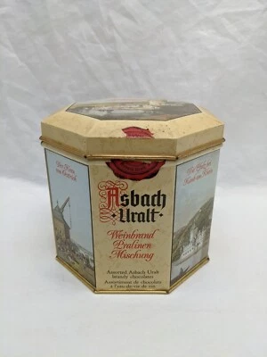 **LATA VACÍA* Lata de chocolate Asbach Uralt 4 1/2" X 4" Foto 1 de 4